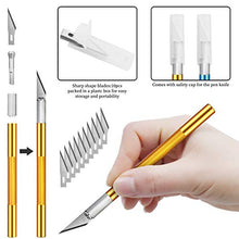 Load image into Gallery viewer, Exacto Knife 72-PACK Craft Knife Steel Hobby Knife Precision 2 Handles Knifes with 70pcs #11 Exacto Knife Blades with Storage Case for DIY,Art Work,Cutting,Carving Jetmore (Gold Blue)