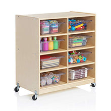 Load image into Gallery viewer, Guidecraft Wooden 8 Shelf STEM Storage Unit with 8 Bins- Rolling Science, Art Storage Cubby and Organizer, Kids Classroom Furniture, School Supply