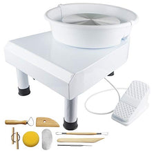 Load image into Gallery viewer, Shikha Electric Pottery Wheel Pottery Forming Machine 25CM 9.8" Ceramic Machine with Detachable Basin for DIY Ceramic Work Art Clay with Clay Sculpting Tools, Foot Pedal(250W/110V) (White)