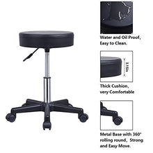 Load image into Gallery viewer, KKTONER Round Rolling Stool PU Leather Height Adjustable Swivel Drafting Work SPA Medical Salon Stools Chair with Wheels Black