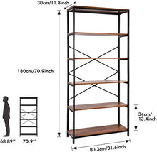 Load image into Gallery viewer, 5 Tier Industrial Bookshelf, Vintage Standing Storage Shelf, Display Shelving Units, Tall Bookcase, Industrial Metal Book Shelves for Living Room Bedroom and Home Office