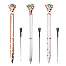 Load image into Gallery viewer, LONGKEY 3PCS Diamond Pens Big Crystal Diamond Ballpoint Pen Bling Metal Ballpoint Pen Offices and Schools, Silver/White With Rose Polka Dots/Rose Gold with White Polka Dots, Includes 3 Pen Refills.