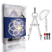 Load image into Gallery viewer, Protractor and Compass Set for Geometry Metal Drawing Compass Math Geometry Set for Students,Compass for Kids,Professional Drafting Tools Protractor Compass Geometry…