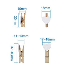 Load image into Gallery viewer, Pandahall 100pcs White Heart Clothespins Wooden Photo Paper Peg Pin Graft Clips with 10.9 Yards Natural Jute Twine for Paper Photo Display Hanging Home Party Decoration