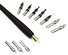 Load image into Gallery viewer, Plotube Wooden Pen Calligraphy Set - Dip Pen Gift Writing Case - Black Ink Bottle & Golden Pen Holder & 11 Nibs and Beginner's Manual