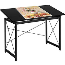 Load image into Gallery viewer, YAHEETECH 47"x 24" Drafting Table Drawing/Crafting Table/Desk Art Desk for Artists Tilting Tabletop Basic Drawing Painting Writing Station Studying Desk with Adjustable Tabletop & Pencil Ledge Black