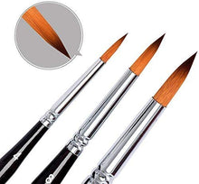 Load image into Gallery viewer, High-end Art Travel Painting Brush Synthetic Sable Round Hair Short Handle Brush for Acrylic Oil and Watercolor Painting 3Pcs