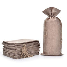 Load image into Gallery viewer, Burlap Wine Bag, 12 Pieces Wine Bottle Gift Bags with Drawstring for Wedding, Party Favors, Christmas, Holiday and Wine Tasting Party Supplies (Natural)