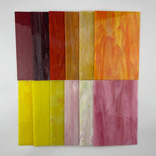 Load image into Gallery viewer, Unicoshape 12 Sheets Stained Glass Sheets Pack, 6" X 4" Cathedral Glass, Art Glass, Mosaic Glass Tiles for Crafts, (Red and Yellow Mixed)