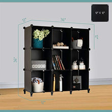 Load image into Gallery viewer, Homeries Cube Storage System – Modular DIY Plastic Closet Organizer Rack, Storage Shelves, Bookshelf, Bookcase for Bedroom, Office, Dorm Room, College, Living Room - Black (9-Cube)