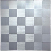 Load image into Gallery viewer, Crystiles Peel and Stick Mosaics Brushed Stainless Aluminum Wall Tile Backsplash Stick On Metal Tiles, 12" X 12", Item #61212620, 4-Pack