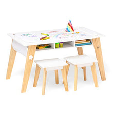 Load image into Gallery viewer, Wildkin Kids Arts and Crafts Table Set for Boys and Girls, Mid Century Modern Design Craft Table Includes Two Stools, Paper and Storage Cubbies Underneath Helps Keep Art Supplies Organized (White)