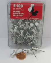 Load image into Gallery viewer, Moore Push-Pin 5-100 Aluminum Push Pins, 100 per Box