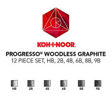 Load image into Gallery viewer, Koh-I-Noor Progresso Woodless Graphite Pencil Set, 6 Degrees, 2 Pencils Per Degree, 12 Pencils (FA8911.12)