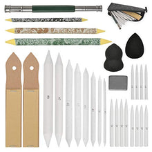 Load image into Gallery viewer, WOWOSS 23 Pieces Blending Stumps and Tortillions Set with 2 Pcs Sandpaper Pencil Sharpener, Pencil Extension Tool, 2 Sponge Sketch and Felt Bag for Student Sketch Drawing