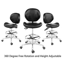 Load image into Gallery viewer, Grace & Grace Rolling Drafting Chair Height Adjustable Stool with Backrest and Footrest for Computer,Studio,Workshop,Classroom, Lab, Counter, Home Office, Work from Home Chair, Home Desk Chair (Black)