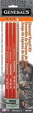 Load image into Gallery viewer, Generals Charcoal Drawing Set, White/Black, Set of 4 Pencils and 1 Eraser - 321742