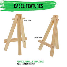 Load image into Gallery viewer, U.S. Art Supply 5" x 5" Stretched Canvas with 8" Mini Natural Wood Display Easel Kit (Pack of 12), Artist Tripod Tabletop Holder Stand - Painting Party, Kids Crafts, Oil Acrylic Paints, Signs, Photos