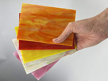 Load image into Gallery viewer, Unicoshape 12 Sheets Stained Glass Sheets Pack, 6" X 4" Cathedral Glass, Art Glass, Mosaic Glass Tiles for Crafts, (Red and Yellow Mixed)