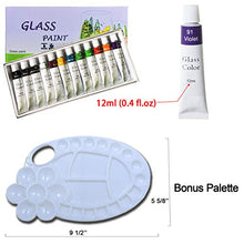 Load image into Gallery viewer, iMustech Glass Paint Set 12 Colors Non-Toxic Craft Porcelain Paint with Palette, Transparent Stained Glass Ceramic Window Paint Kit for Wine Glass Bottle Light Bulbs Plastic Ornaments(0.4 fl.oz/Tube)