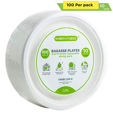 Load image into Gallery viewer, Mexago Eco-Friendly Round Compostable Plates - 10 inch | 100 Count - Natural Alternative to Paper Plate | Made of Sugarcane Bagasse