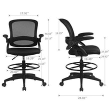 Load image into Gallery viewer, Comhoma Drafting Chair Tall Office Chair with Flip-up Armrests for Computer Standing Desk Adjustable Foot Ring Ergonomic Mesh Back Table Chair Black