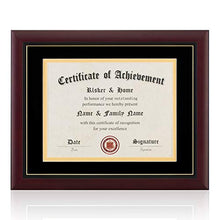 Load image into Gallery viewer, ELSKER&HOME 11×14 Certificate Frame - Solid Wood - Wide Molding - Luxury Black Velvet Mat - Semi-Tempered Glass - ONLY Fits 11×14 Document/Certificate (Velvet Mat,Black with Golden Rim)
