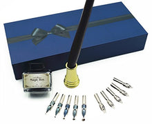 Load image into Gallery viewer, Plotube Wooden Pen Calligraphy Set - Dip Pen Gift Writing Case - Black Ink Bottle & Golden Pen Holder & 11 Nibs and Beginner's Manual