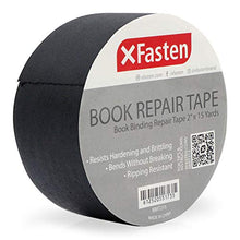 Load image into Gallery viewer, XFasten Book Binding Repair Tape, Black, 2-Inch by 15-Yard, Cloth Library Book Hinging Repair Tape, Acid Free and Archival Safe