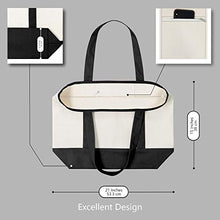 Load image into Gallery viewer, TOPDesign Stylish Canvas Tote Bag with External & Internal Pockets, Open Top, Daily Essentials (Black/Natural)