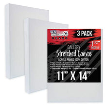 Load image into Gallery viewer, U.S. Art Supply 11" x 14" Gallery Depth 1-1/2" Profile Stretched Canvas 3-Pack - Acrylic Gesso Triple Primed 12-Ounce 100% Cotton Acid-Free Back Stapled Pouring Art