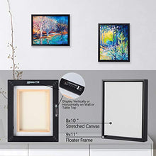 Load image into Gallery viewer, Picture Frame Set with Blank 8x10 Stretched Canvases with Floating Frames of 2 Pack, Studio Plastic Floater Frame for 2/3'' Deep Artwork & Canvas Print, Tabletop or Wall Gallery Display, Black