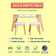 Load image into Gallery viewer, Wildkin Kids Arts and Crafts Table Set for Boys and Girls, Mid Century Modern Design Craft Table Includes Two Stools, Paper and Storage Cubbies Underneath Helps Keep Art Supplies Organized (White)