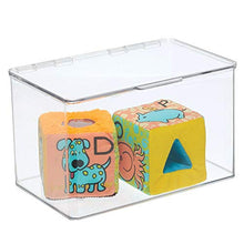 Load image into Gallery viewer, mDesign Kids Plastic Stackable Toy Storage Organizer Box Container with Hinged Lid for Storing Action Figures, Crayons, Building Blocks, Puzzles, Wood Construction Sets, Cars, 2 Pack - Clear
