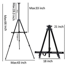 Load image into Gallery viewer, 66 Inches Arts Crafts Easel by Aokbean Aluminum Metal Tripod Easel Stand with Portable Bag Adjustable Height Easel for Floor Painting Displaying (Black)