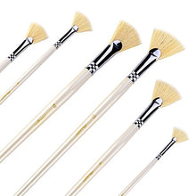 Load image into Gallery viewer, Amagic Fan Brush Set - Hog Bristle Natural Hair - Artist Soft Anti-Shedding Paint Brushes for Acrylic Watercolor Oil Painting, Long Wood Handle with Case, Set of 6