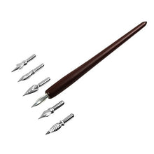 Load image into Gallery viewer, FEATTY Gifts Pen & Ink Set 6 Nibs & Black Ink Bottle Antique Dip Wooden Pen Calligraphy Writing Pen Best Gift & Fancy Dip Pen For All