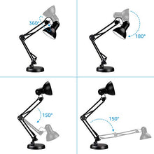 Load image into Gallery viewer, TORCHSTAR Metal Swing Arm Desk Lamp, Classic Architect Clip On Study Table Lamps, Interchangeable Base Or Clamp, E26 & E27 Base, Replaceable Bulbs, Multi-Joint, Black Finish