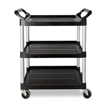Load image into Gallery viewer, Rubbermaid Commercial Products Heavy Duty 3-Shelf Rolling Service/Utility/Push Cart, 200 lbs. Capacity, Black, for Foodservice/Restaurant/Cleaning/Workplace