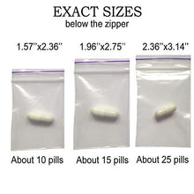 Load image into Gallery viewer, 300 Pcs Small Bags for Jewelry - 2 Mil Clear Reclosable Poly Zipper Bags Sizes 1.5" x 2.3", 2" x 2.7", 2.4" x 3" for Pills, Vitamins