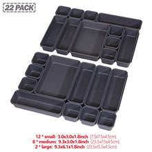 Load image into Gallery viewer, Set of 22 Interlocking Desk Drawer Organizer Tray Dividers Plastic Shallow Narrow Drawers Organizers Separators and Storage Bins Container for Kitchen Bathroom Makeup Office Vanity Bedroom Dresser