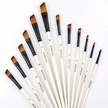 Load image into Gallery viewer, Angular Paint Brushes Nylon Hair Angled Watercolor Pait Brush Set for Acrylics Watercolors Gouache Inks Oil and Tempera(12pcs Pearl White Angled Paintbrush Set)