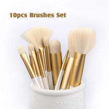 Load image into Gallery viewer, ZOREYA Makeup Brushes 10pc Gold- Premium Quality Non Animal Cruelty Cosmetic Makeup Brush Set with Vegan Leather Make up Organizer Storage Brush Holder Case