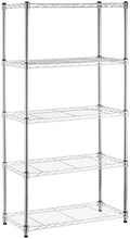 Load image into Gallery viewer, Amazon Basics 5-Shelf Shelving Storage Unit on 4'' Wheel Casters , Metal Organizer Wire Rack, Chrome Silver (30L x 14W x 64.75H)