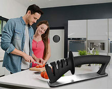 Load image into Gallery viewer, Knife Sharpener- 3-Stage Knife Sharpener Helps Repair,Restore and Polish Blades,Sharpens Dull Knives Fast,Safe and Easy to Use- Slot Cleaning Brush Included,Black