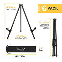 Load image into Gallery viewer, Magicfly 6 Pack Tabletop Easel, 14" High Black Steel Table Top Easels for Display, Adjustable & Portable Tripod Easel with 6 Storage Bags, for Paintings, Signs, Posters