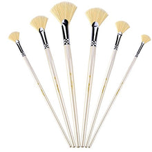 Load image into Gallery viewer, Amagic Fan Brush Set - Hog Bristle Natural Hair - Artist Soft Anti-Shedding Paint Brushes for Acrylic Watercolor Oil Painting, Long Wood Handle with Case, Set of 6