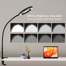 Load image into Gallery viewer, Magnifying Lamp, BZBRLZ Dimmable Eye-Caring LED Desk Lamp, 5X Magnification, Infinite Brightness Adjustable, 3 Color Modes, Perfect for Reading, Working or Crafting