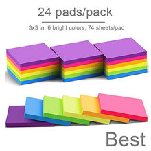 Load image into Gallery viewer, (24 Pack) Sticky Notes 3x3 in Post Bright Stickies Colorful Super Sticking Power Memo Pads, Strong Adhesive, 74 Sheets/pad