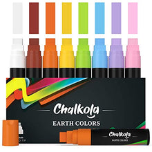 Load image into Gallery viewer, Jumbo Chalk Markers - 15mm Window Markers | Pack of 8 Classic Earth Color pens - Use on Cars, Chalkboard, Whiteboard, Blackboard, Glass, Bistro | Loved by Teachers, Artists, Businesses